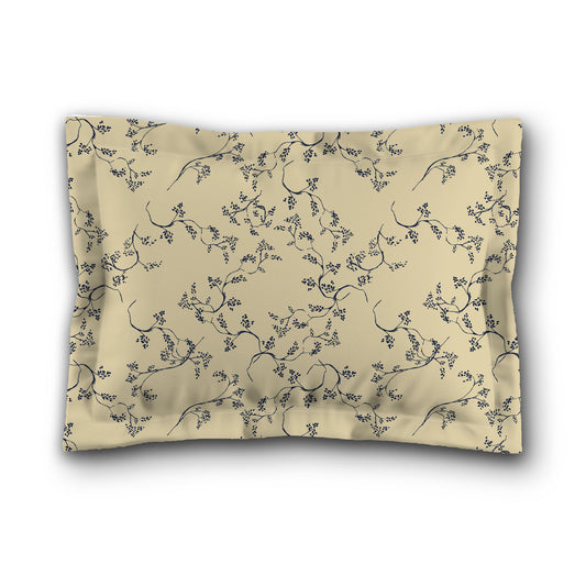 Desert Sand Microfibre Pillow Sham with Flange, Navy Blue Hand-painted Vine Print, Tan Reverse Side, King (width x length) 22 x 38 inches / 56 x 97 cm