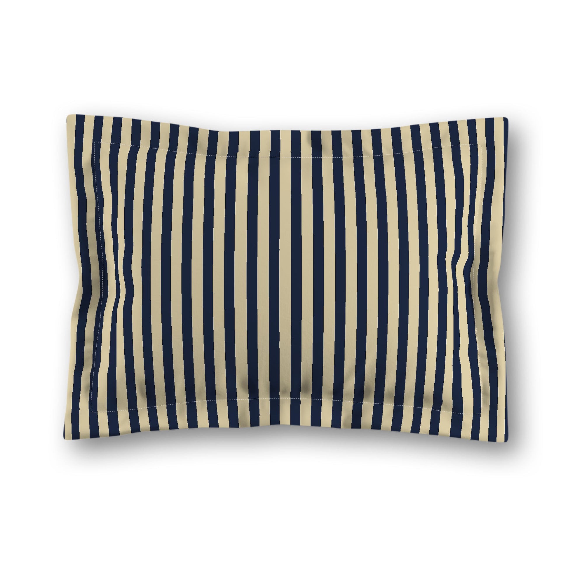 Desert Sand Microfibre Sham with Flange, Thin Navy Blue Bars on Front, Tan Reverse Side, King (width x length) 22 x 38 inches / 56 x 97 cm