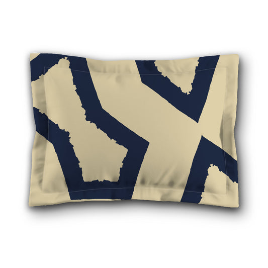 Desert Sand Microfibre Sham with Flange, Bold Navy Blue Graphic on Front, Tan Reverse Side, King (width x length) 22 x 38 inches / 56 x 97 cm