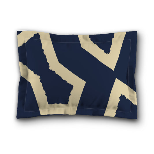 Navy Blue Microfiber Pillow Sham with Flange, Bold Desert Sand Graphic on Front, Tan Reverse Side, King (width x length) 22 x 38 inches / 56 x 97 cm
