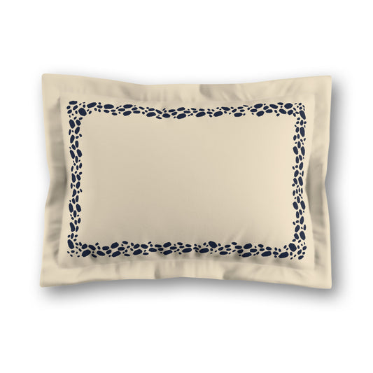 Beige Microfiber Pillow Sham with Flange, Navy Blue Hand-painted Dab Motif Print, Classic Border, White Reverse Side, King (width x length) 22 x 38 inches / 56 x 97 cm