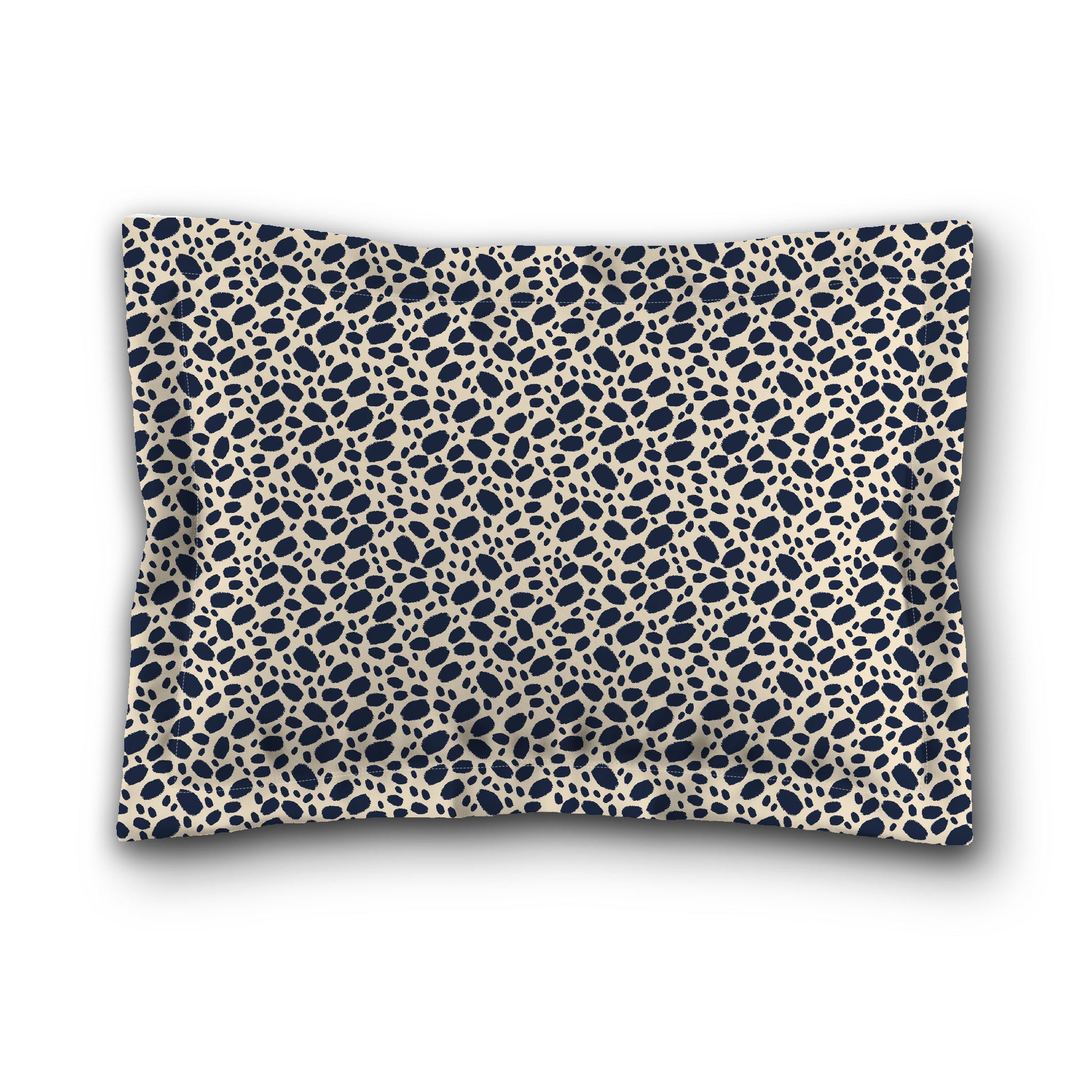 Beige Microfiber Pillow Sham with Flange, Navy Blue Hand-painted Dab Motif Print, White Reverse Side, King (width x length) 22 x 38 inches / 56 x 97 cm