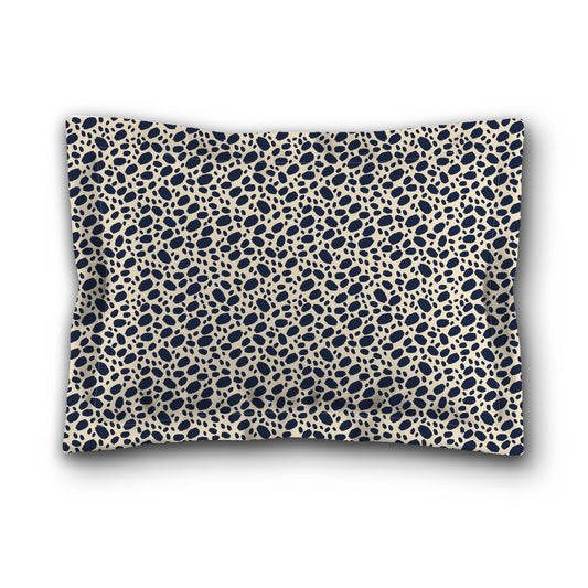 Beige Microfiber Pillow Sham with Flange, Navy Blue Hand-painted Dab Motif Print, White Reverse Side, King (width x length) 22 x 38 inches / 56 x 97 cm