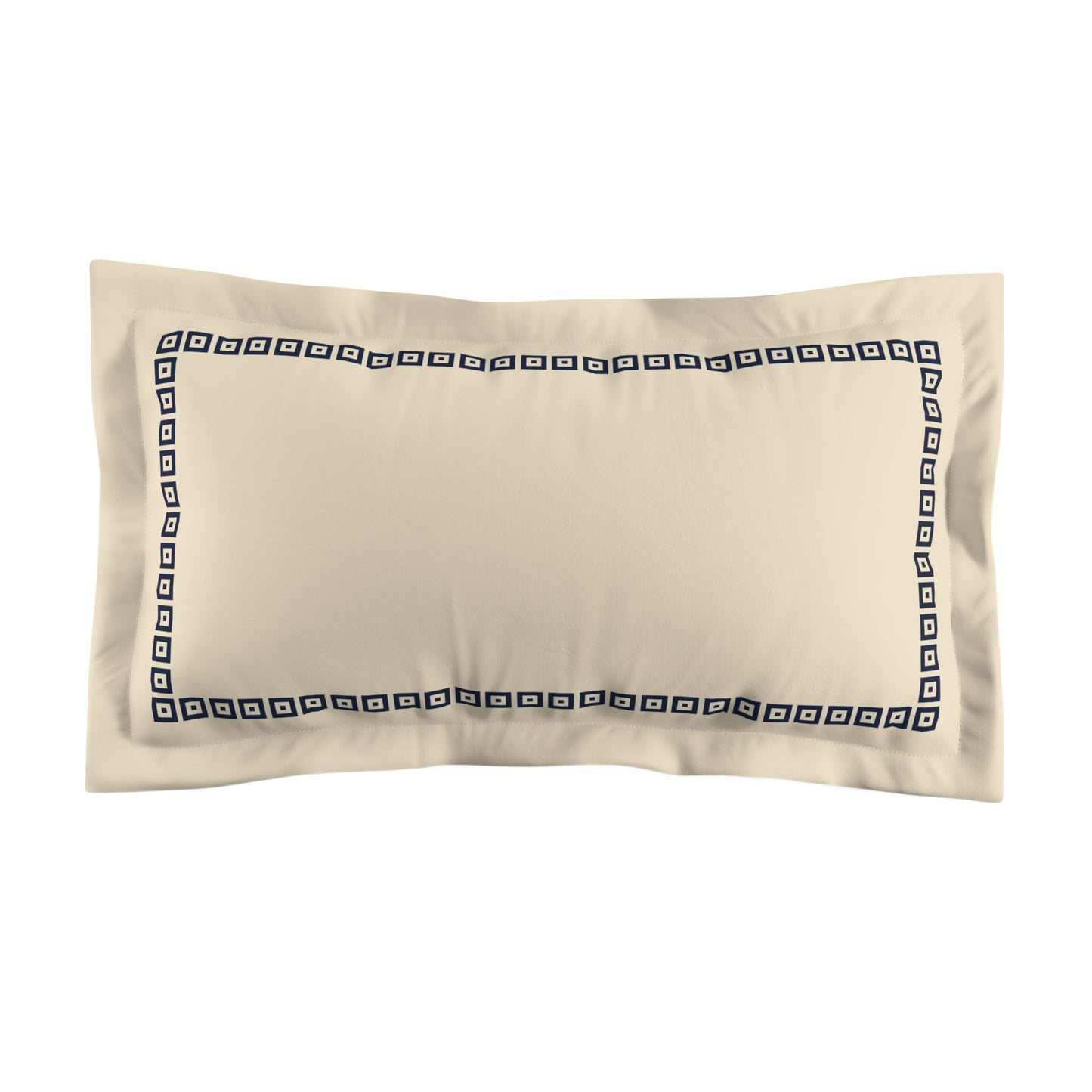 Beige Microfiber Pillow Sham with Flange, Navy Blue Repeating Square Motif Print, Classic Border, White Reverse Side, Standard (width x length) 22 x 30 inches / 56 x 76 cm