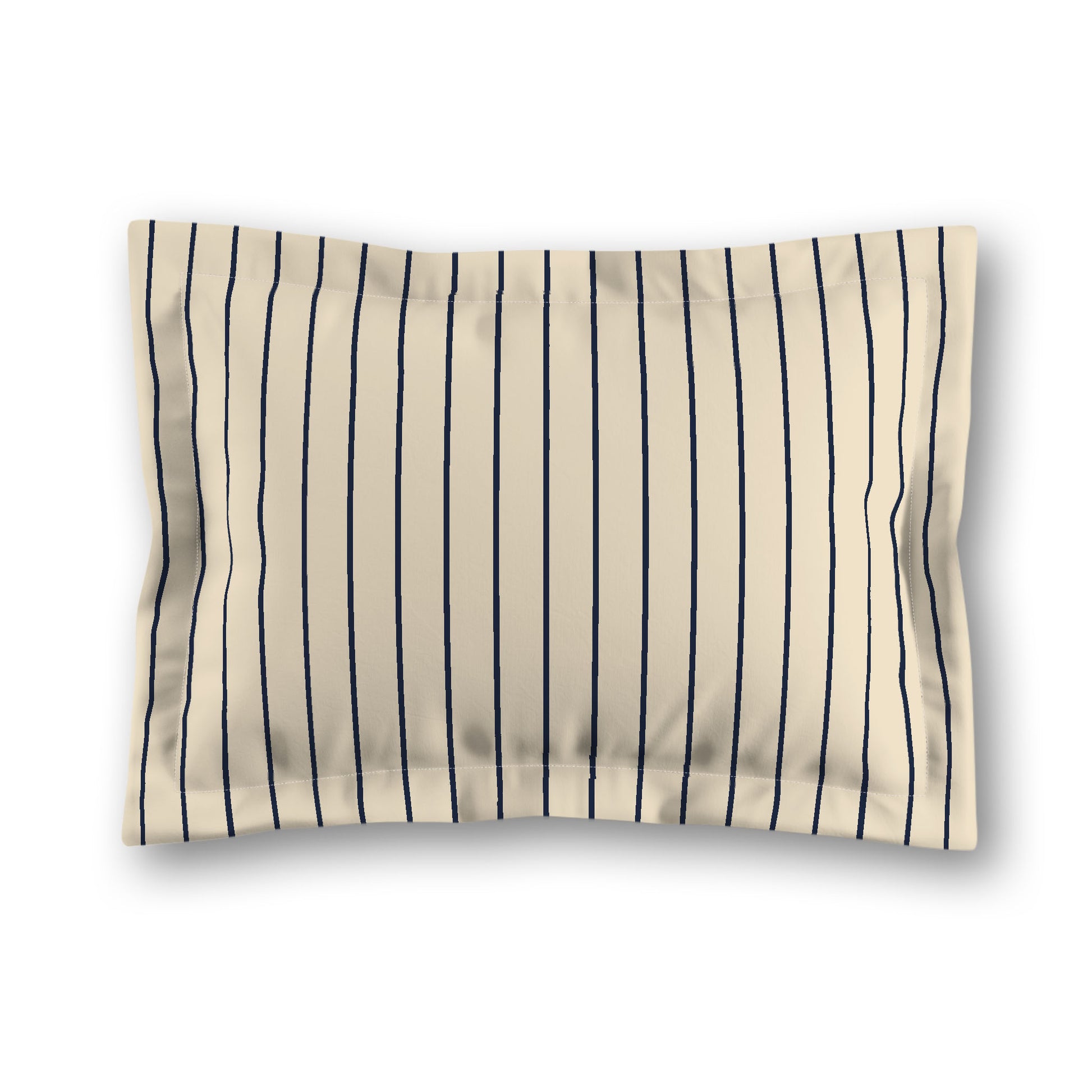 Beige Microfiber Sham with Flange, Navy Blue Stripes on Front, White Reverse Side, King (width x length) 22 x 38 inches / 56 x 97 cm