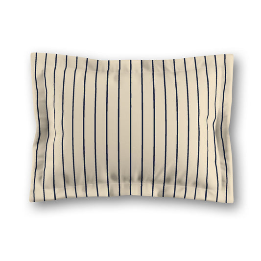 Beige Microfiber Sham with Flange, Navy Blue Stripes on Front, White Reverse Side, King (width x length) 22 x 38 inches / 56 x 97 cm