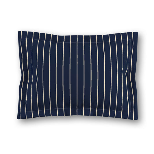 Navy Blue Microfiber Sham with Flange, Beige Stripes on Front, White Reverse Side, King (width x length) 22 x 38 inches / 56 x 97 cm