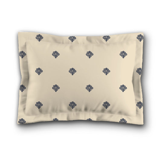 Beige Microfiber Pillow Sham with Flange, Navy Blue Hand-painted Swizzle Motif Print, White Reverse Side, King (width x length) 22 x 38 inches / 56 x 97 cm