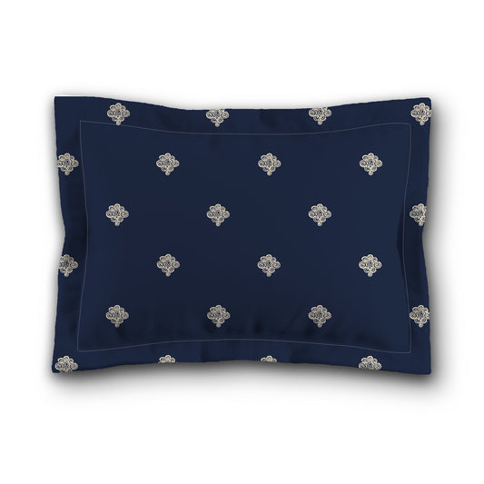 Navy Blue Microfiber Pillow Sham with Flange, Beige Hand-painted Swizzle Motif Print, White Reverse Side, King (width x length) 22 x 38 inches / 56 x 97 cm