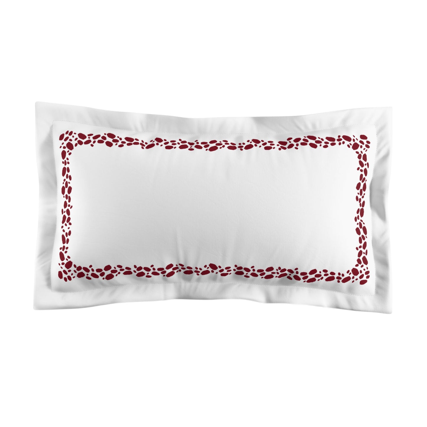 White Microfiber Pillow Sham with Flange, Burgundy Red Hand-painted Dab Motif Print, Classic Border, White Reverse Side | MFSF-1281-091
