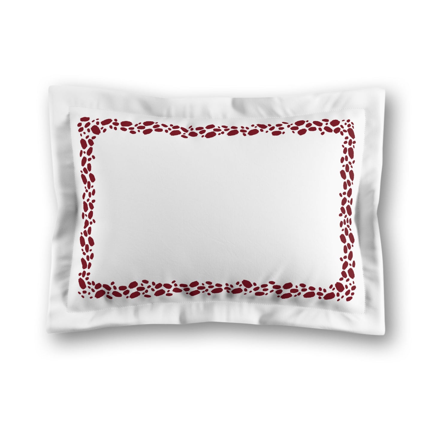 White Microfiber Pillow Sham with Flange, Burgundy Red Hand-painted Dab Motif Print, Classic Border, White Reverse Side | MFSF-1281-091