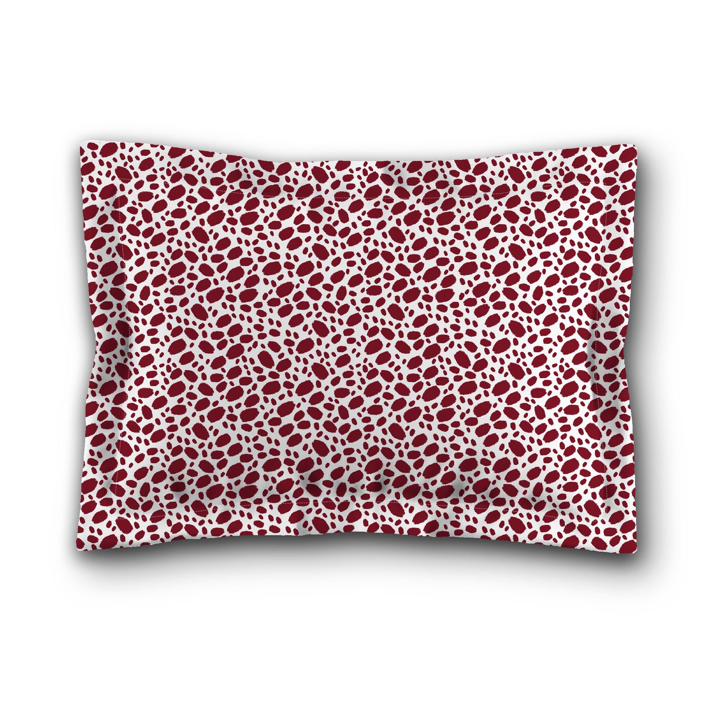 White Microfiber Pillow Sham with Flange, Burgundy Red Hand-painted Dab Motif Print, White Reverse Side | MFSF-1281-092