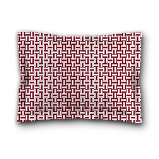 White Microfiber Pillow Sham with Flange, Burgundy Red Single Weave Motif Print, White Reverse Side | MFSF-1281-142