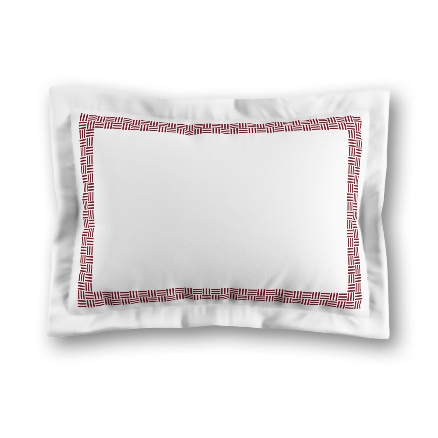 White Microfiber Pillow Sham with Flange, Burgundy Red Double Weave Motif Print, Classic Border, White Reverse Side | MFSF-1281-143