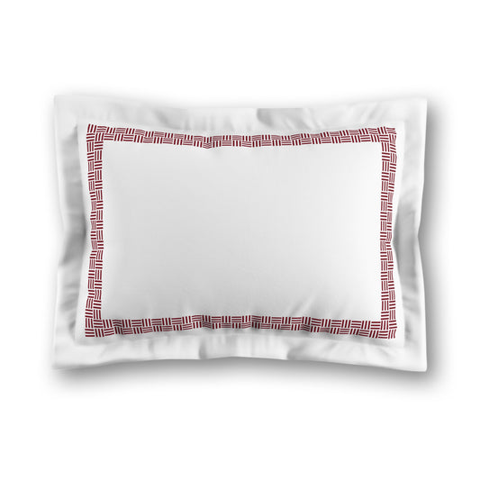 White Microfiber Pillow Sham with Flange, Burgundy Red Double Weave Motif Print, Classic Border, White Reverse Side | MFSF-1281-143