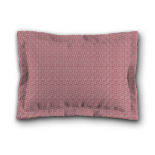 White Microfiber Pillow Sham with Flange, Burgundy Red Double Weave Motif Print, White Reverse Side | MFSF-1281-144