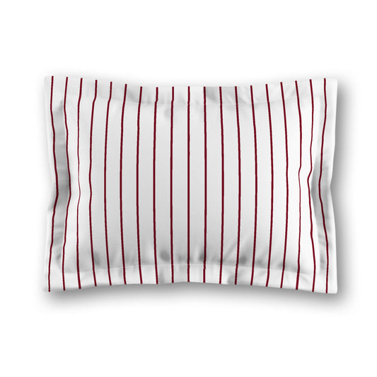 White Microfiber Sham with Flange, Burgundy Red Stripes on Front, White Reverse Side | MFSF-1281-151