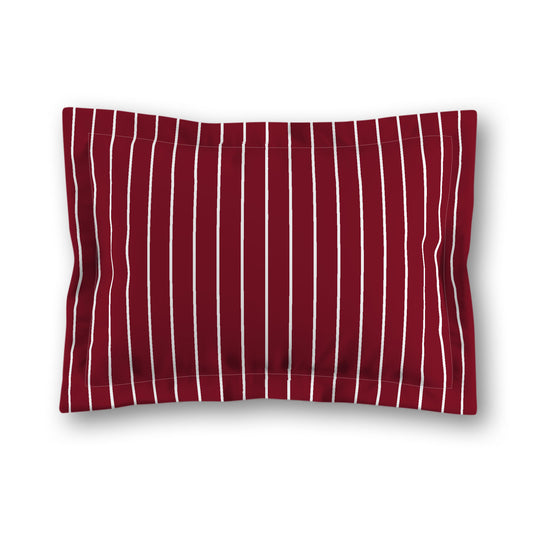 Burgundy Red Microfiber Sham with Flange, White Stripes on Front, White Reverse Side | MFSF-1281-152