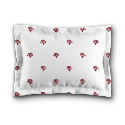 White Microfiber Pillow Sham with Flange, Burgundy Red Hand-painted Swizzle Motif Print, White Reverse Side | MFSF-1281-171