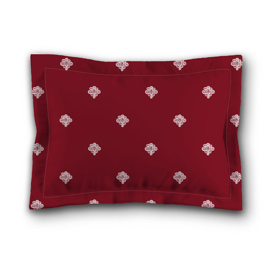 Burgundy Red Microfiber Pillow Sham with Flange, White Hand-painted Swizzle Motif Print, White Reverse Side | MFSF-1281-172