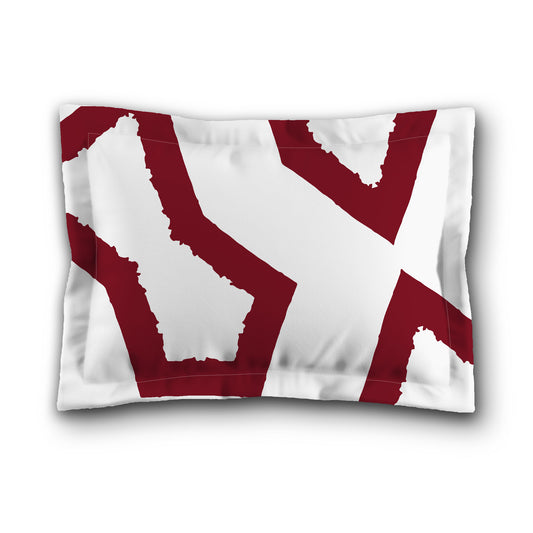 White Microfiber Sham with Flange, Bold Burgundy Red Graphic on Front, White Reverse Side | MFSF-1281-391