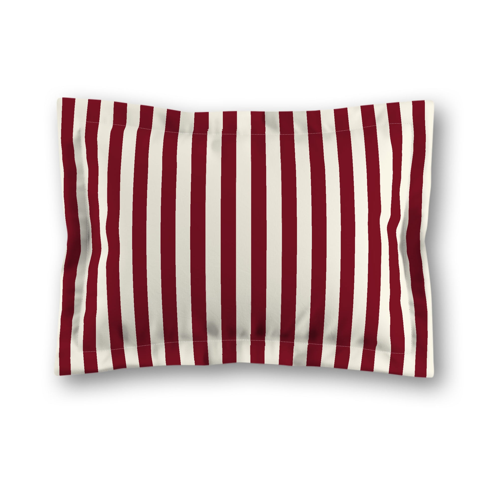 Pale Cream Microfibre Sham with Flange, Burgundy Red Bars on Front, White Reverse Side, King (width x length) 22 x 38 inches / 56 x 97 cm