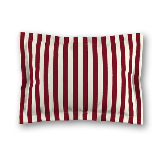 Pale Cream Microfibre Sham with Flange, Burgundy Red Bars on Front, White Reverse Side, King (width x length) 22 x 38 inches / 56 x 97 cm