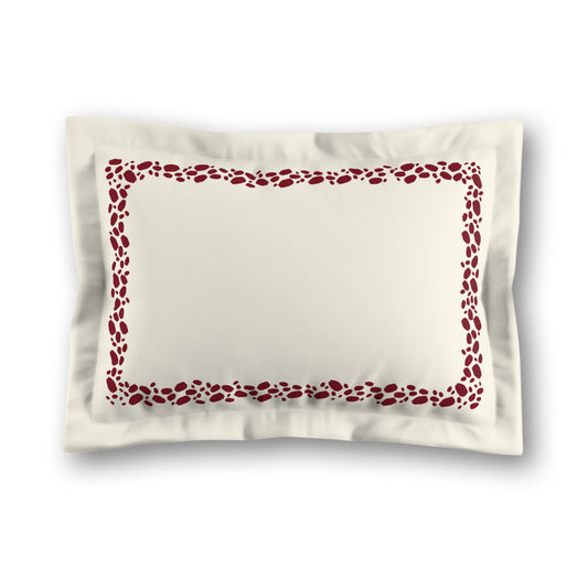 Pale Cream Microfibre Pillow Sham with Flange, Burgundy Red Hand-painted Dab Motif Print, Classic Border, White Reverse Side, King (width x length) 22 x 38 inches / 56 x 97 cm
