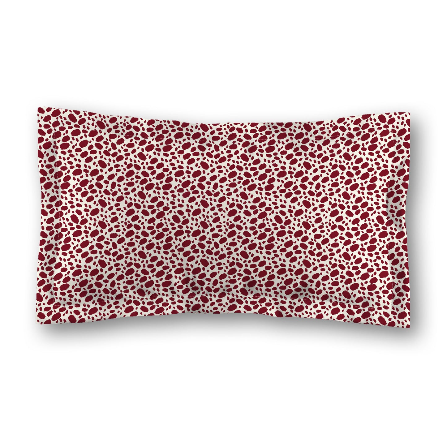 Pale Cream Microfibre Pillow Sham with Flange, Burgundy Red Hand-painted Dab Motif Print, White Reverse Side, Standard (width x length) 22 x 30 inches / 56 x 76 cm