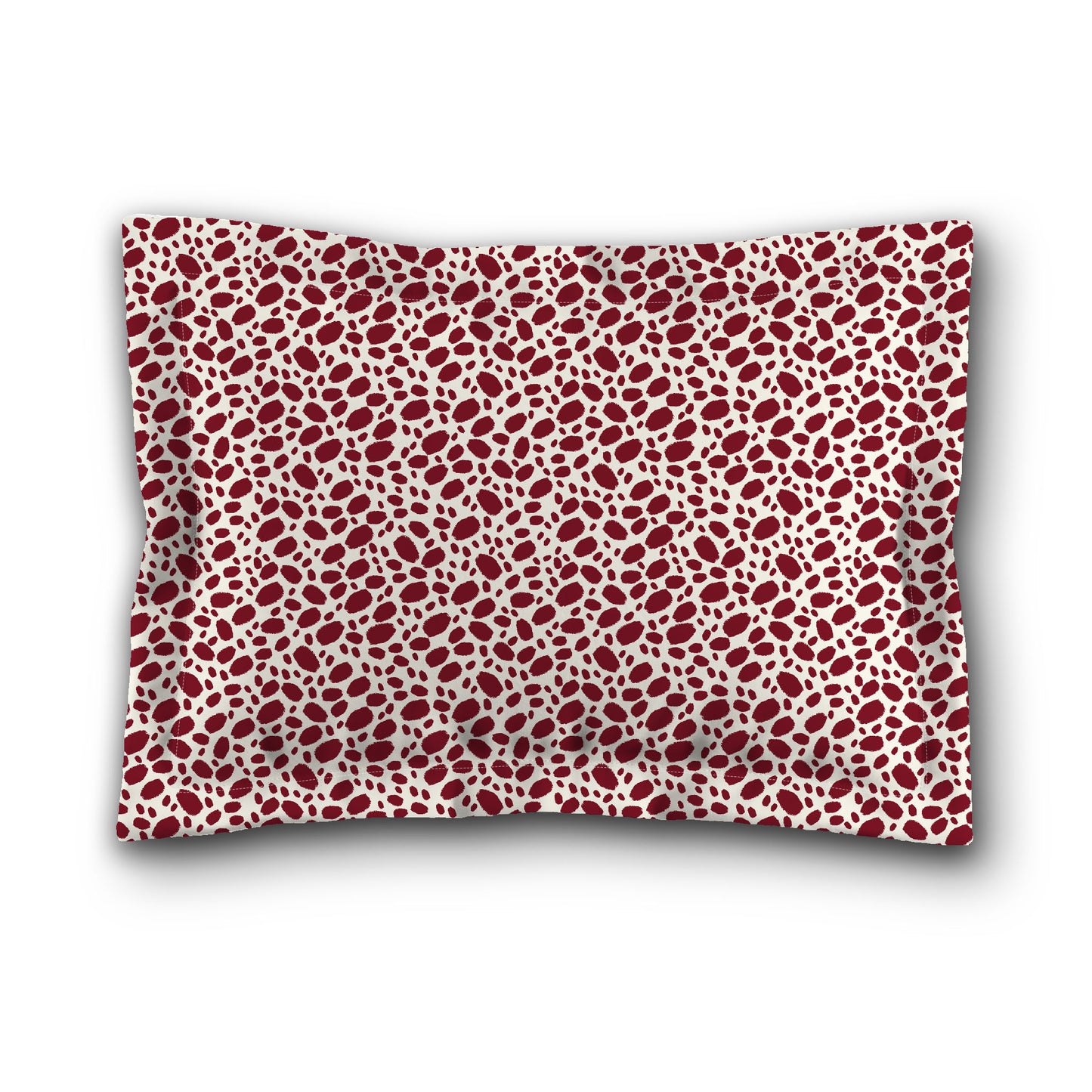 Pale Cream Microfibre Pillow Sham with Flange, Burgundy Red Hand-painted Dab Motif Print, White Reverse Side, King (width x length) 22 x 38 inches / 56 x 97 cm