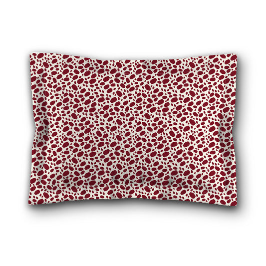 Pale Cream Microfibre Pillow Sham with Flange, Burgundy Red Hand-painted Dab Motif Print, White Reverse Side, King (width x length) 22 x 38 inches / 56 x 97 cm