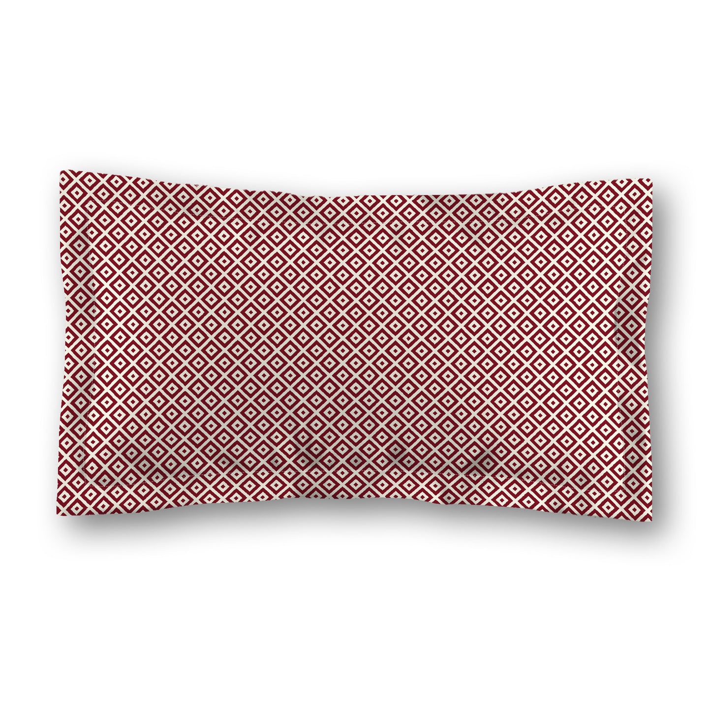 Pale Cream Microfibre Pillow Sham with Flange, Burgundy Red Repeating Square Motif Print, White Reverse Side, Standard (width x length) 22 x 30 inches / 56 x 76 cm