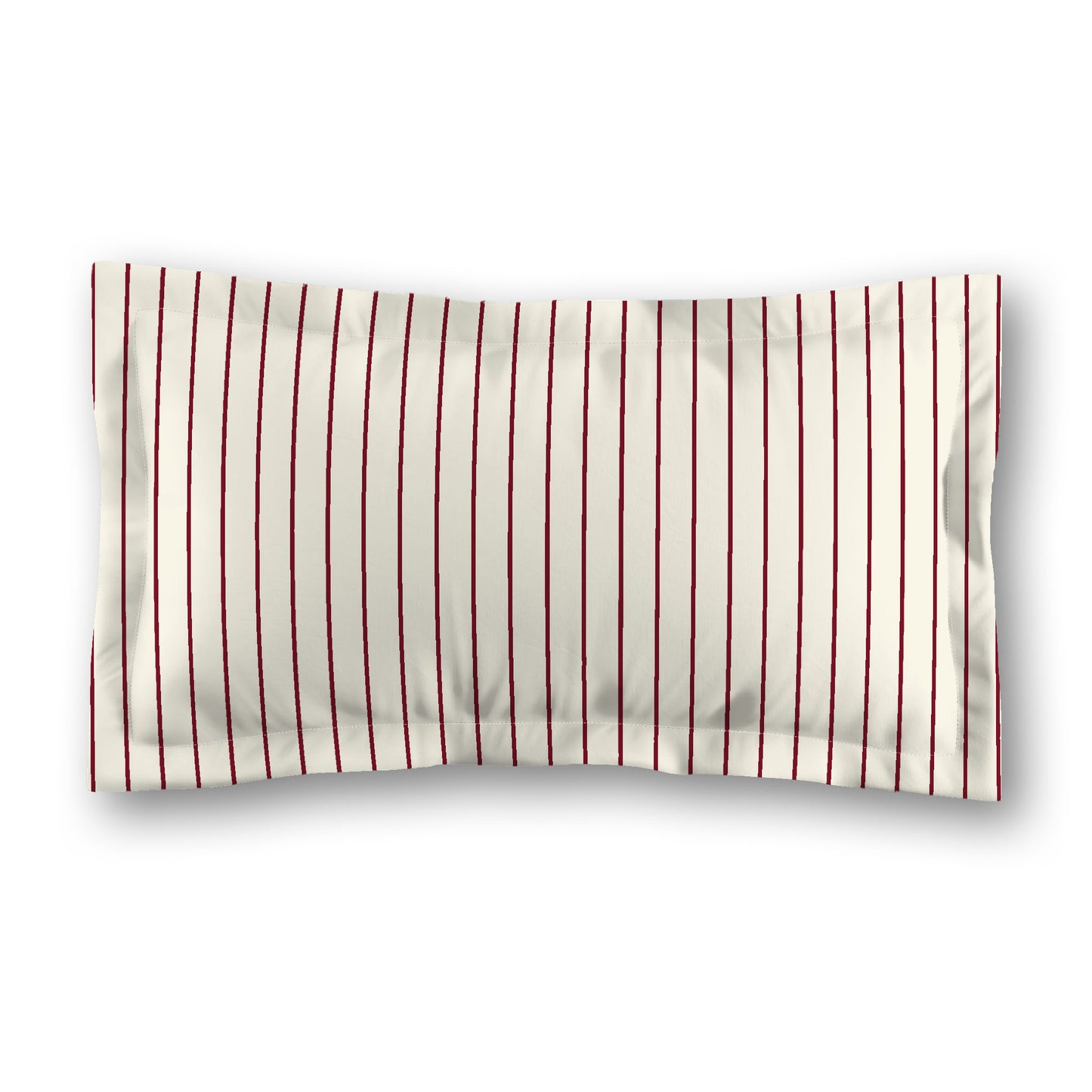 Pale Cream Microfibre Sham with Flange, Burgundy Red Stripes on Front, White Reverse Side, Standard (width x length) 22 x 30 inches / 56 x 76 cm