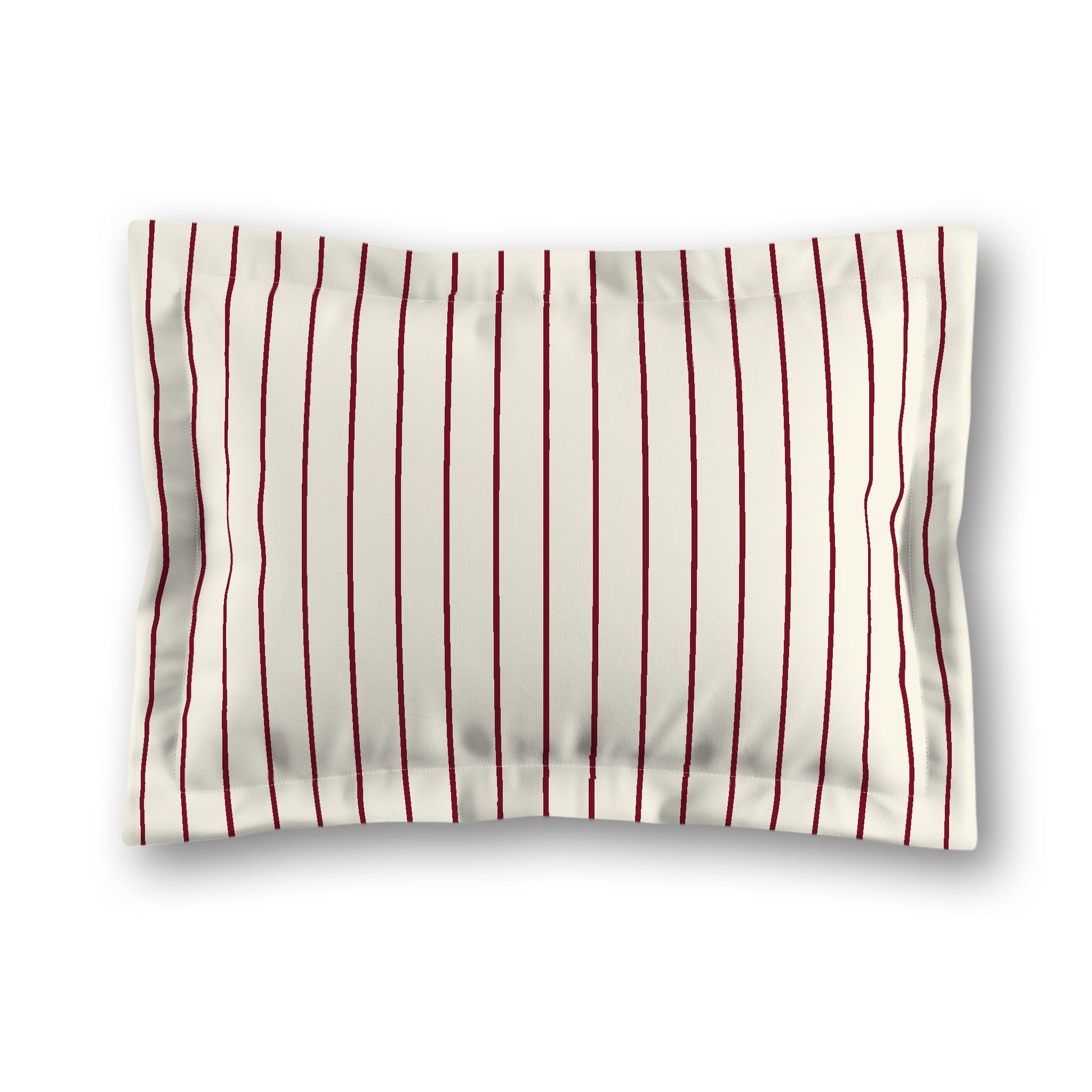 Pale Cream Microfibre Sham with Flange, Burgundy Red Stripes on Front, White Reverse Side, King (width x length) 22 x 38 inches / 56 x 97 cm