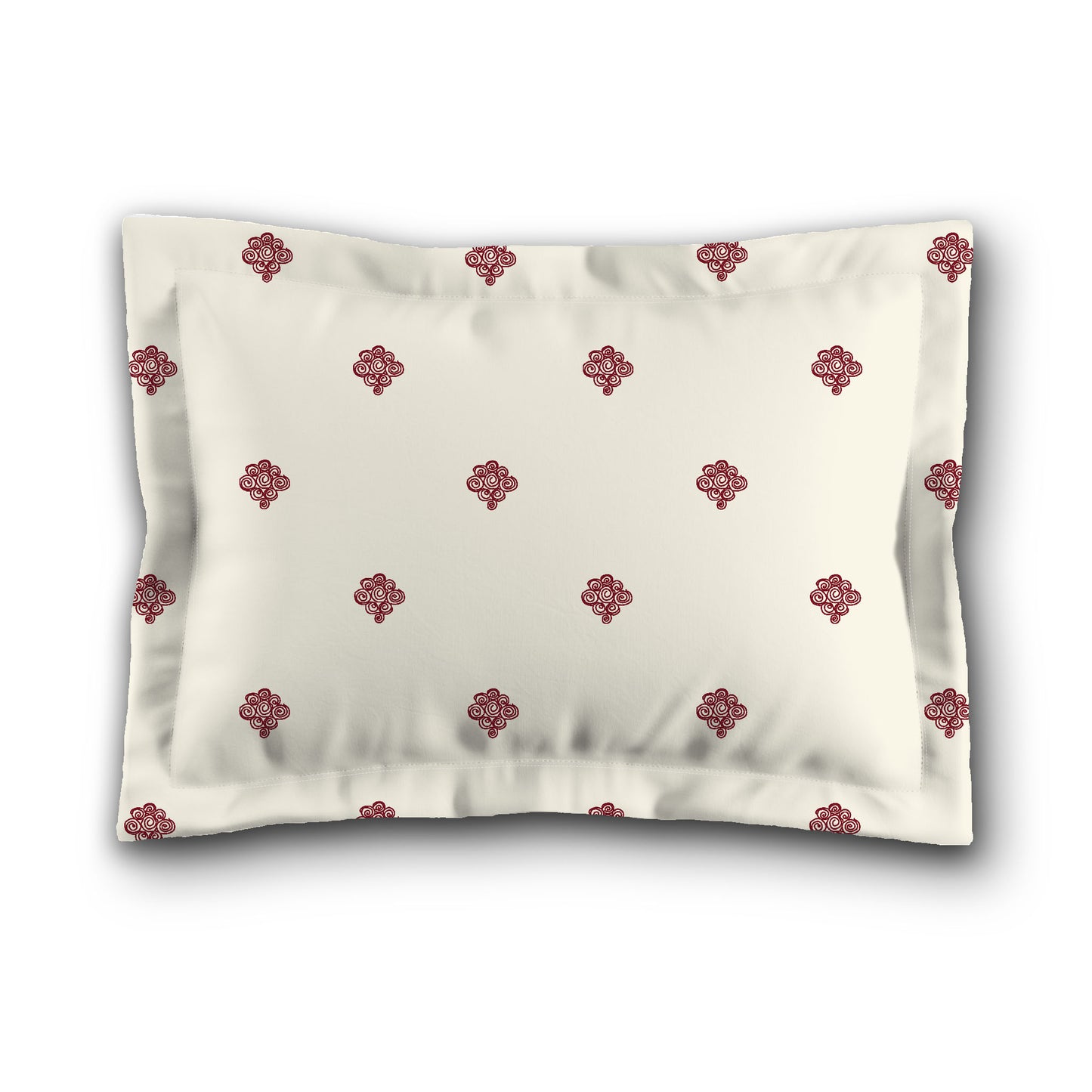 Pale Cream Microfibre Pillow Sham with Flange, Burgundy Red Hand-painted Swizzle Motif Print, White Reverse Side, King (width x length) 22 x 38 inches / 56 x 97 cm