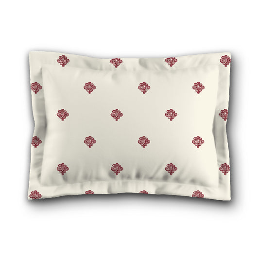 Pale Cream Microfibre Pillow Sham with Flange, Burgundy Red Hand-painted Swizzle Motif Print, White Reverse Side, King (width x length) 22 x 38 inches / 56 x 97 cm