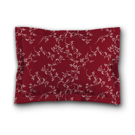 Burgundy Red Microfiber Pillow Sham with Flange, Pale Cream Hand-painted Vine Print, White Reverse Side, King (width x length) 22 x 38 inches / 56 x 97 cm