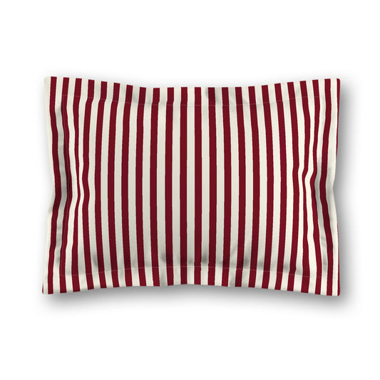 Pale Cream Microfibre Sham with Flange, Thin Burgundy Red Bars on Front, White Reverse Side, King (width x length) 22 x 38 inches / 56 x 97 cm