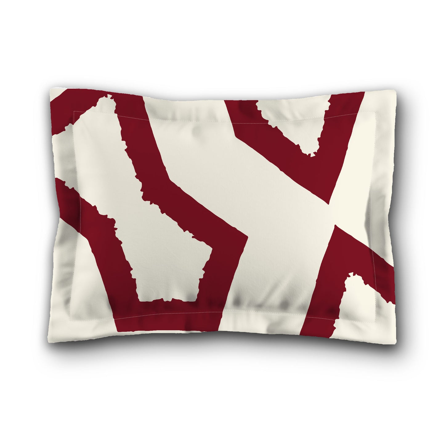 Pale Cream Microfibre Sham with Flange, Bold Burgundy Red Graphic on Front, White Reverse Side, King (width x length) 22 x 38 inches / 56 x 97 cm