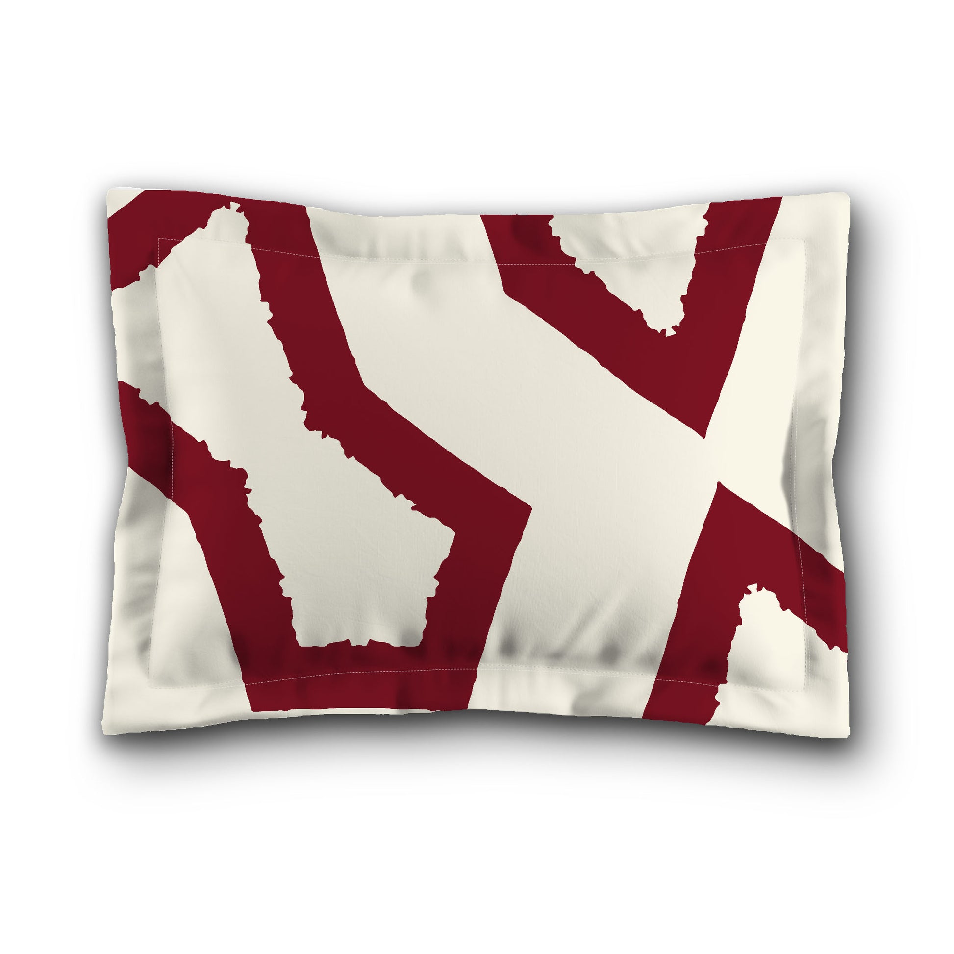 Pale Cream Microfibre Sham with Flange, Bold Burgundy Red Graphic on Front, White Reverse Side, King (width x length) 22 x 38 inches / 56 x 97 cm