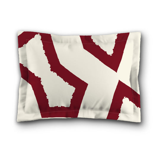 Pale Cream Microfibre Sham with Flange, Bold Burgundy Red Graphic on Front, White Reverse Side, King (width x length) 22 x 38 inches / 56 x 97 cm