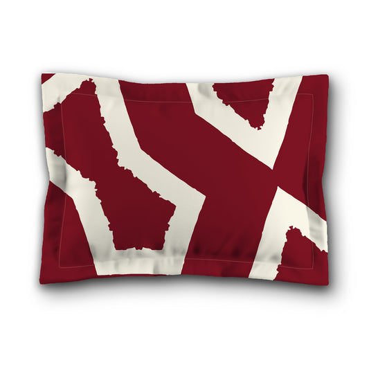 Burgundy Red Microfiber Pillow Sham with Flange, Bold Pale Cream Graphic on Front, White Reverse Side, King (width x length) 22 x 38 inches / 56 x 97 cm