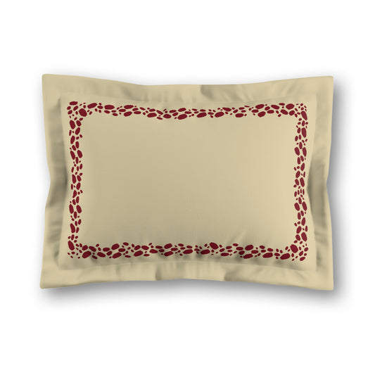 Desert Sand Microfibre Pillow Sham with Flange, Burgundy Red Hand-painted Dab Motif Print, Classic Border, Tan Reverse Side, King (width x length) 22 x 38 inches / 56 x 97 cm