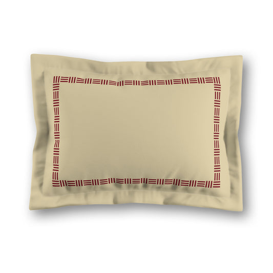 Desert Sand Microfibre Pillow Sham with Flange, Burgundy Red Single Weave Motif Print, Classic Border, Tan Reverse Side, King (width x length) 22 x 38 inches / 56 x 97 cm