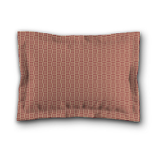 Desert Sand Microfibre Pillow Sham with Flange, Burgundy Red Single Weave Motif Print, Tan Reverse Side, King (width x length) 22 x 38 inches / 56 x 97 cm