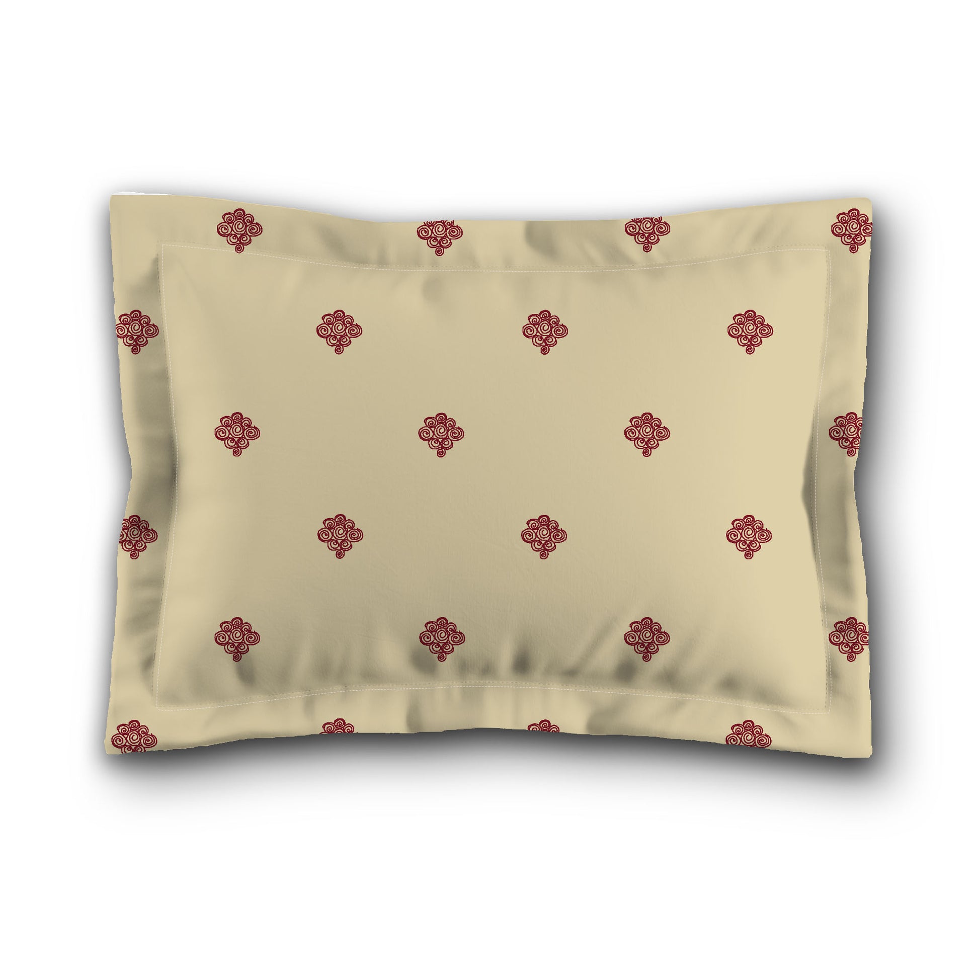 Desert Sand Microfibre Pillow Sham with Flange, Burgundy Red Hand-painted Swizzle Motif Print, Tan Reverse Side, King (width x length) 22 x 38 inches / 56 x 97 cm