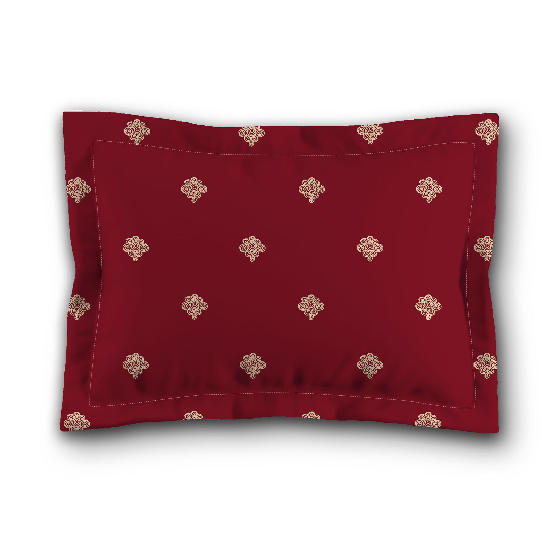 Burgundy Red Microfiber Pillow Sham with Flange, Desert Sand Hand-painted Swizzle Motif Print, Tan Reverse Side, King (width x length) 22 x 38 inches / 56 x 97 cm