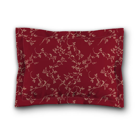 Burgundy Red Microfiber Pillow Sham with Flange, Desert Sand Hand-painted Vine Print, Tan Reverse Side, King (width x length) 22 x 38 inches / 56 x 97 cm
