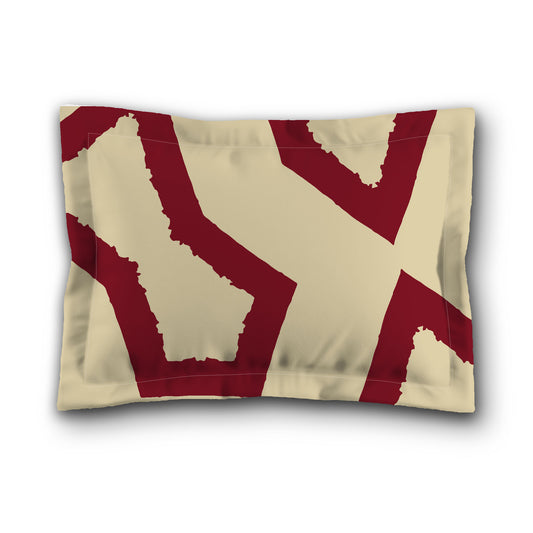 Desert Sand Microfibre Sham with Flange, Bold Burgundy Red Graphic on Front, Tan Reverse Side, King (width x length) 22 x 38 inches / 56 x 97 cm