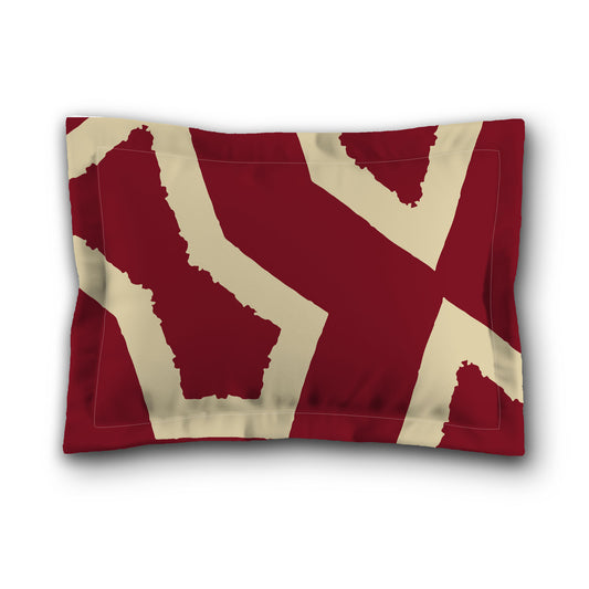 Burgundy Red Microfiber Pillow Sham with Flange, Bold Desert Sand Graphic on Front, Tan Reverse Side, King (width x length) 22 x 38 inches / 56 x 97 cm